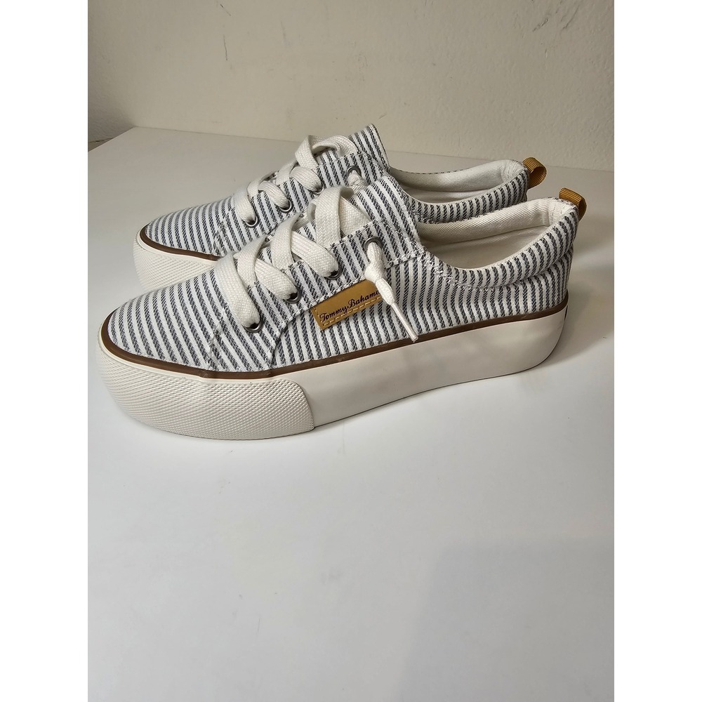 Tommy Bahama White and Navy Striped Platform Sneakers